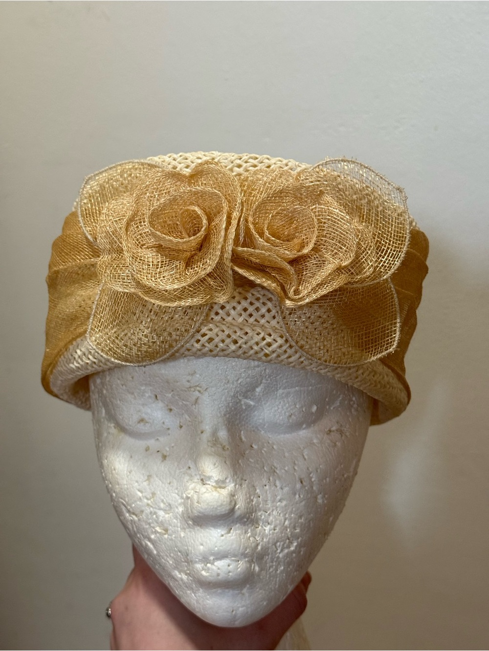 Elegant Gold Floral Mesh Pillbox Hat - Women Accessories